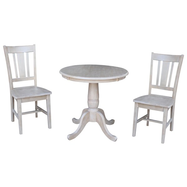 International Concepts Round 30 in Rd Top Pedestal Table, 2 San Remo Chairs, Washed Gray Taupe, 30 in W, 30 in L, Wood K09-30RT-C10-2 - main